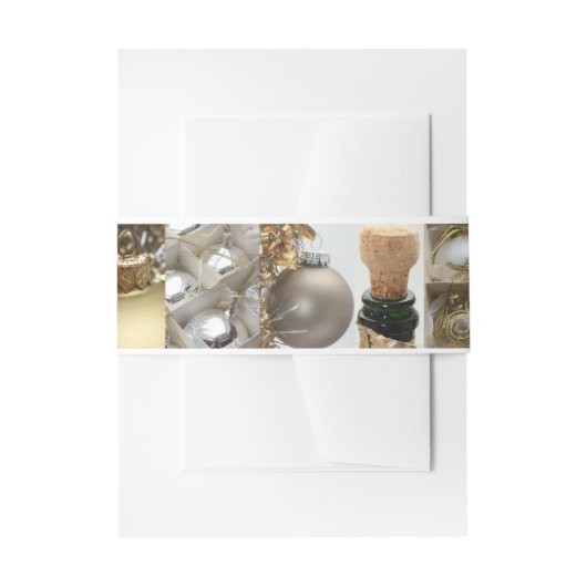 Kerstcollage Zwart, Wit en Goud Uitnodigingen Wikkel (Voorkant Voorbeeld)