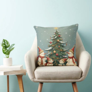 Kerstcollectie met vrolijke sneeuwmannenfamilie kussen