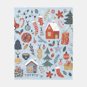 kerstcollectie van decoratieve winterelementen fleece deken