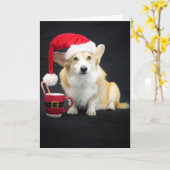 Kerstcorgi in muts met beker en suikerstok kaart (Gele Bloem)