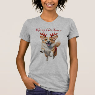Kerstcorgi met rendiergewei t-shirt