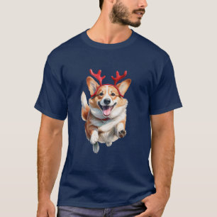 Kerstcorgi met rendiergewei t-shirt