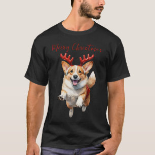 Kerstcorgi met rendiergewei t-shirt