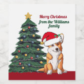 Kerstcorgi met Tail Santa Hat Custom Gift Wijn Etiket (Enkel label)