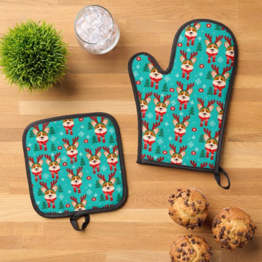 Kerstcorgi Ovenwant & Pannenlap Set (Top down)