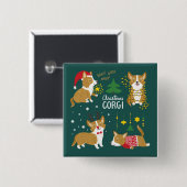 Kerstcorgi | Wof Wof Wof Vierkante Button 5,1 Cm (Voorkant /achterkant)