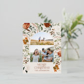 Kerstcrème botanisch elegant hert 3 foto folie feestdagen briefkaart (Staand Voorkant)