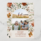 Kerstcrème botanisch elegant hert 3 foto folie feestdagen briefkaart (Voorkant)