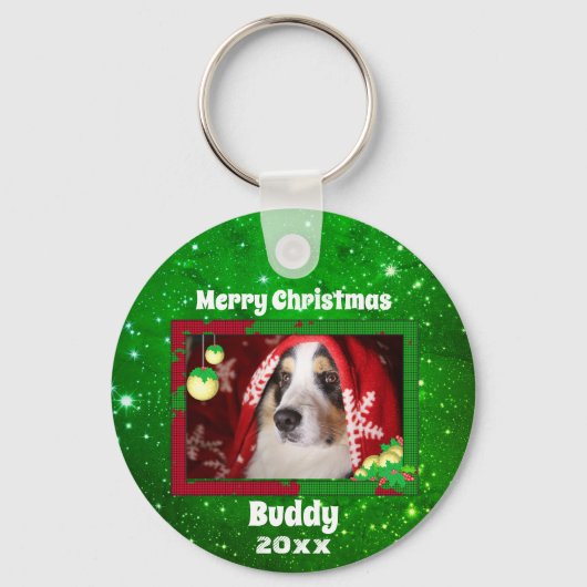 Kerstcute Dog Pet Foto Sleutelhanger (Voorkant)