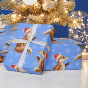 Kerstcute Red Fox met Snowflakes Patroon Cadeaupapier