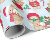 Kerstcute Teddy Bears Holly Candy Canes Cadeaupapier (Rol Hoek)