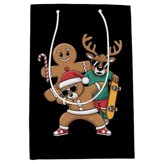 Kerstdabbing Santa Beer Schaats Rendier Xmas Medium Cadeauzakje (Voorkant)