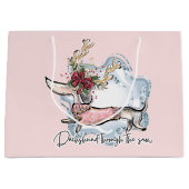 kerstdachschund door de sneeuwfeesthond groot cadeauzakje (Voorkant)