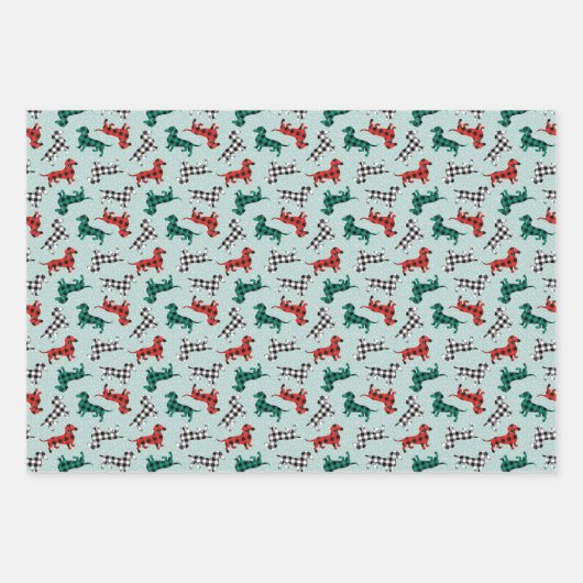 kerstdachshonden in Red Flannel Buffalo Pset Inpakpapier Vel (Voorkant 2)