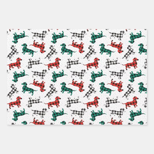 kerstdachshonden in Red Flannel Buffalo Pset Inpakpapier Vel (Voorkant)