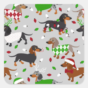 kerstdachshund, alle jassen vierkante sticker