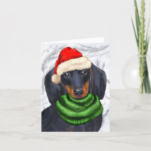 kerstdachshund en botanische pijnbomen feestdagen kaart
