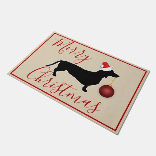 Kerstdachshund en kerstkerstfeestornament deurmat (Schuin)