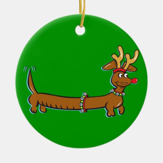 Kerstdachshund Keramisch Ornament (Voorkant)