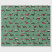 kerstdachshunds met Sweater & Santa Hat Cadeaupapier (Vlak)