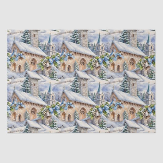 Kerstdag Country Church Tissuepapier (Voorkant)