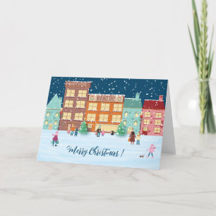 Kerstdag in de stad opgevouwen kerstkaart feestdagen kaart