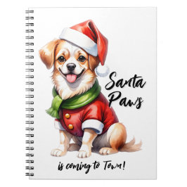 Kerstdag Puppy Draag Santa Claus Outfit Notitieboek