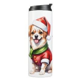 Kerstdag Puppy Draag Santa Claus Outfit Thermosbeker