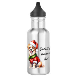 Kerstdag Puppy Draag Santa Claus Outfit Waterfles