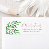 Kerstdag Waterverf Berries Familienaam Holiday Etiket (Insitu)