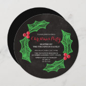 Kerstdagparty met hulstkrans en krijtbord kaart (Voorkant / Achterkant)