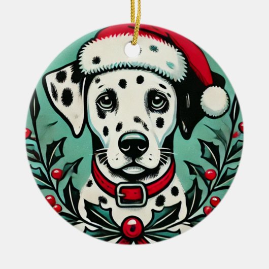 Kerstdalmatiër Keramisch Ornament (Voorkant)