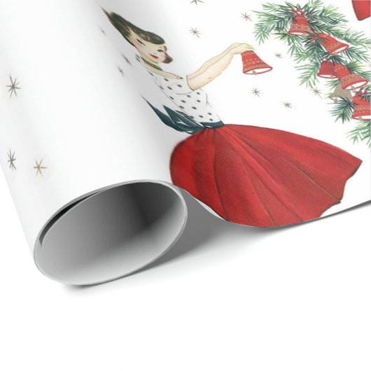 kerstdame Retro Cadeaupapier (Rol Hoek)