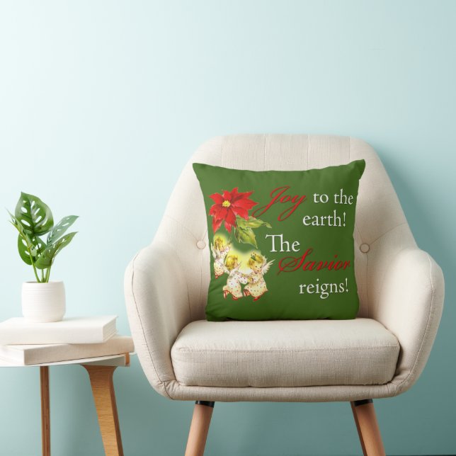 Kerstdansende Baby Angels op Gold Sierkussen (Stoel)