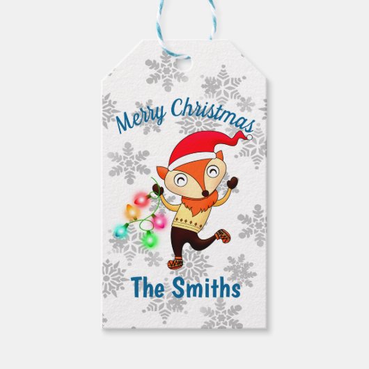 Kerstdansende fox, aangepast cadeaulabel (Voorkant)