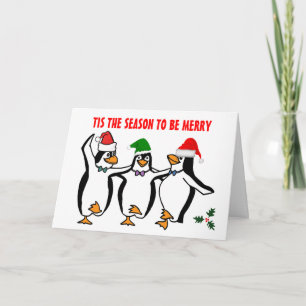 Kerstdanserende pinguïns dit seizoen is mooi feestdagen kaart