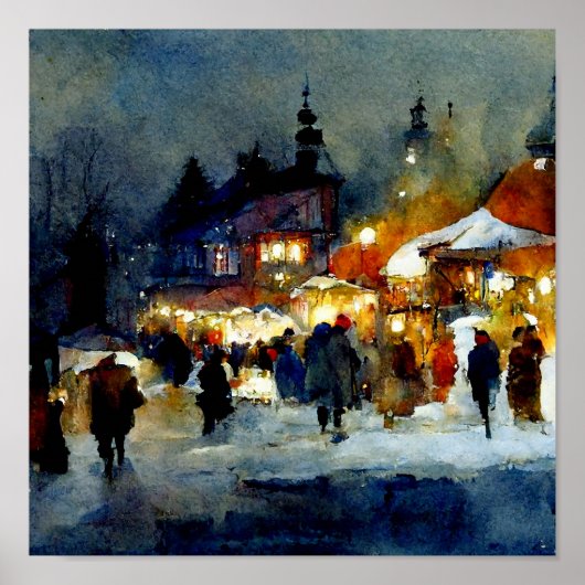 Kerstdecor Waterverf Art Winter Holiday Gift Poster (Voorkant)