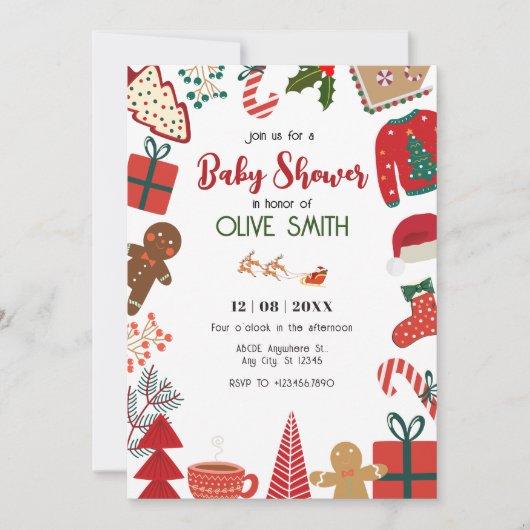 Kerstdecoratie leuk baby shower kaart (Voorkant)