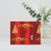 Kerstdecoratie op rood feestdagenkaart (Staand voorkant)