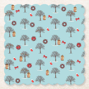 Kerstdecoraties en bomen onder sneeuw kartonnen onderzetters