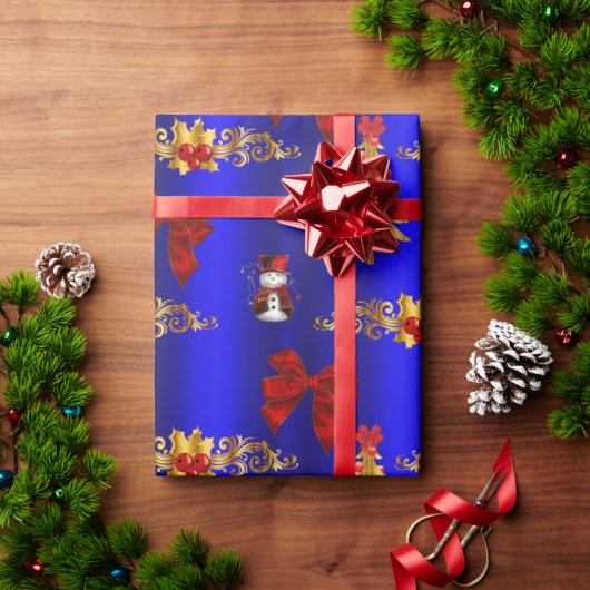 Kerstdecorpons blauw cadeaupapier