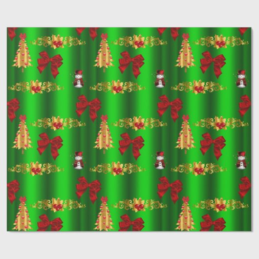 Kerstdecorpties op groen cadeaupapier (Vlak)