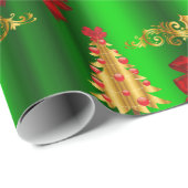 Kerstdecorpties op groen cadeaupapier (Rol Hoek)