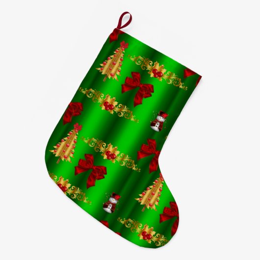 Kerstdecorpties op groen grote kerstsok (Voorkant (Hangend))