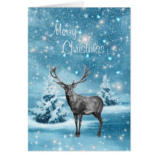 Kerstdeer Elk Winter Sparkle Holiday Kaart (Voorkant)