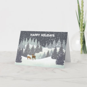 Kerstdeer en winterpines feestdagen kaart