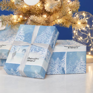 Kerstdeer Forest Snow Falling Winter Treins Cadeaupapier