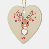 Kerstdeer met rode ballen keramisch ornament (Links)