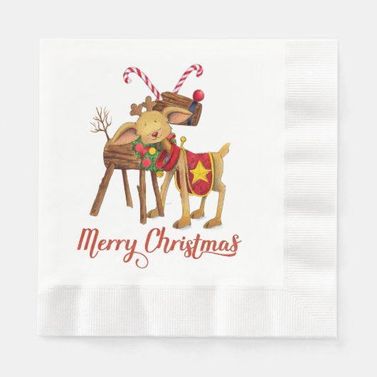 Kerstdeer Papier Napkins Servet (Voorkant)