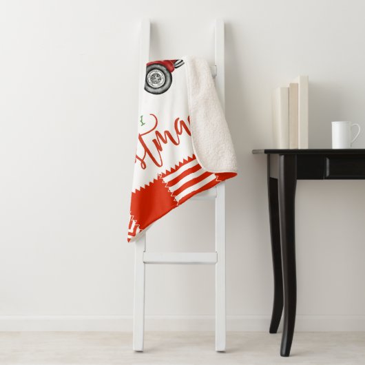 kerstdeken met rode vrachtwagen met hout sherpa deken (In situ)